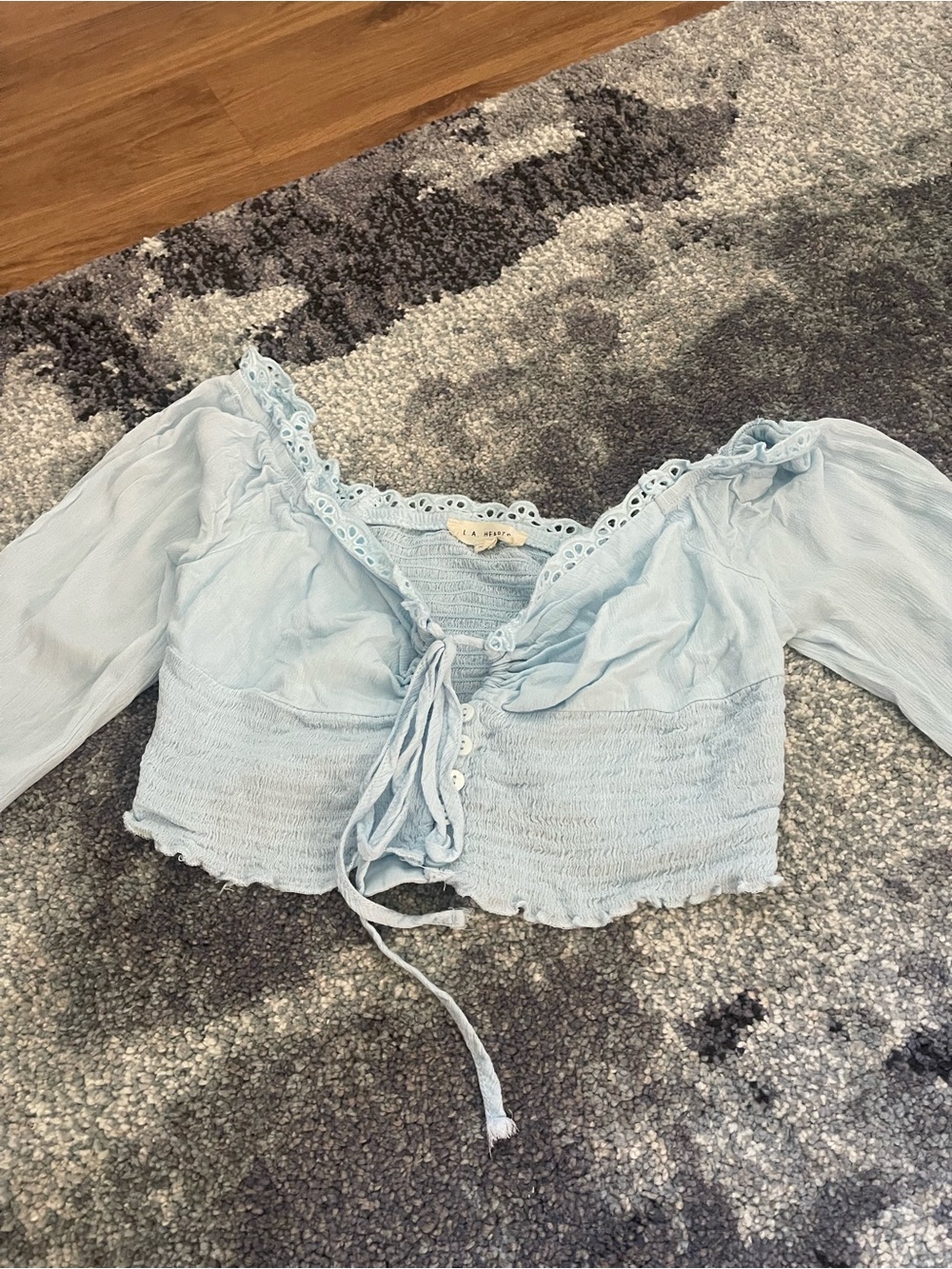 PacSun Light Blue Lace-Trim Smocked Crop Top